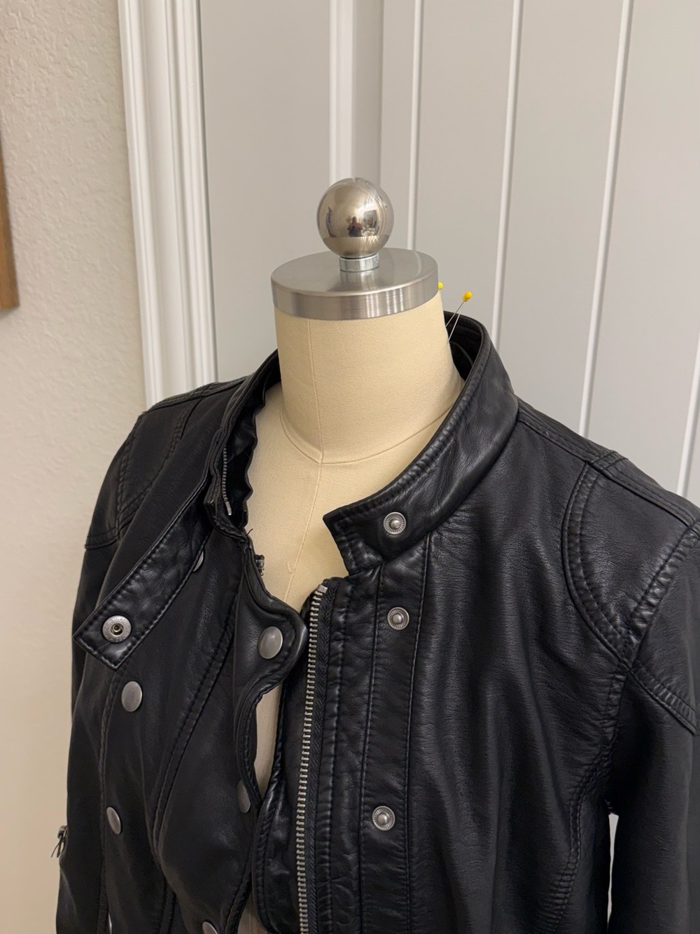 We The Free People Black Faux Leather Moto Jacket with Hooded Liner - Picture 8 of 12